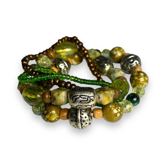 Vintage Green‎ Stretch Beaded Bracelet Set - Picture 1 of 5